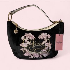 Juicy Couture Black Bag with Pink Floral Embroidery